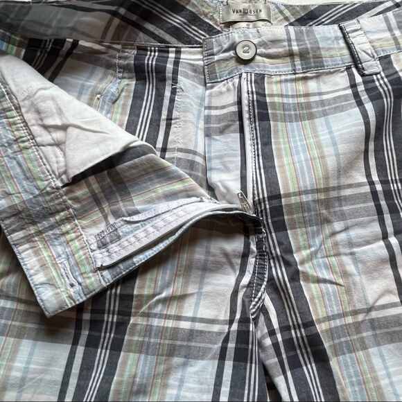 Van Heusen plaid cotton shorts Size 10 blue, white and green 5 pockets - Picture 8 of 8